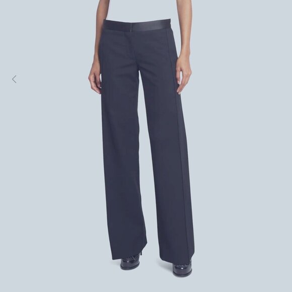 Victoria Beckham Mid-Rise Satin Trousers in Navy Size 6 - Picture 1 of 8